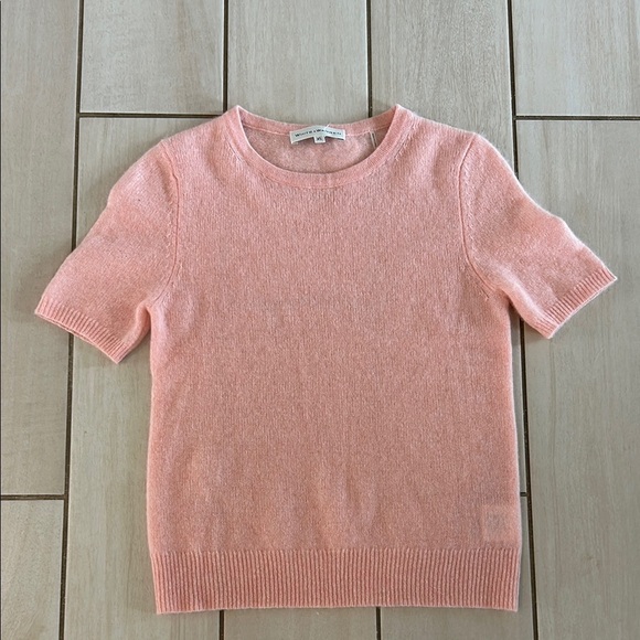 White + Warren Fitted Short Sleeve Sweater Tee in Baby Pink - Picture 3 of 6